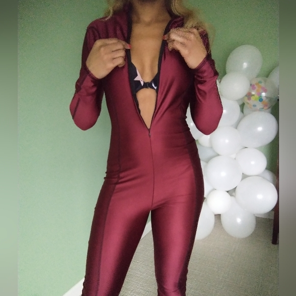 Women's fashionnova wine colored long sleeve bodysuit - Picture 3 of 11